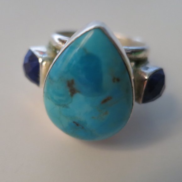 Jay King Mine Finds Genuine Turquoise-Lapis Lazuli Sterling Silver Teardrop Ring - Picture 3 of 6